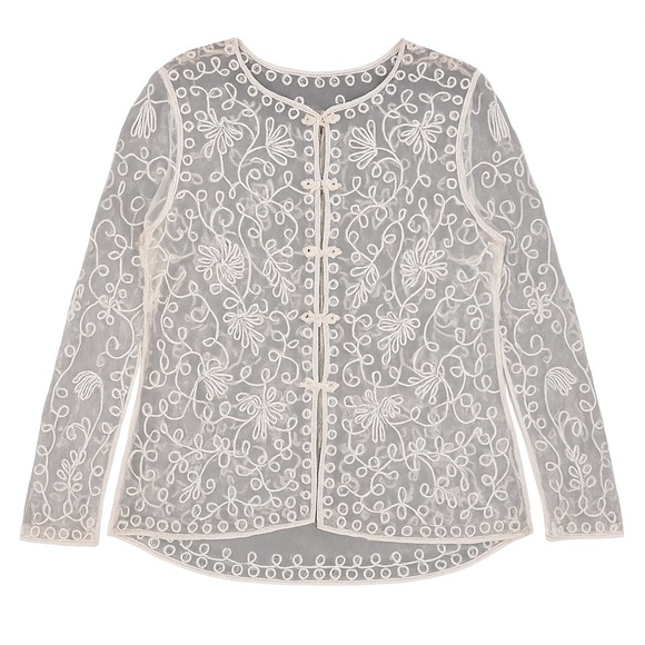 Vintage Princess Cruises White Metallic Sheer Lace Embroidered Blouse XL Formal - Picture 4 of 10